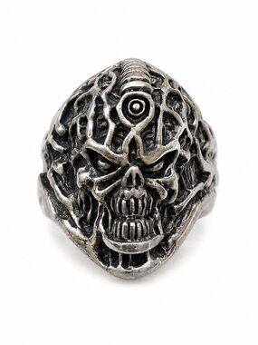 Heavy Sterling Silver Artisan Alien Sci-Fi Ring 8